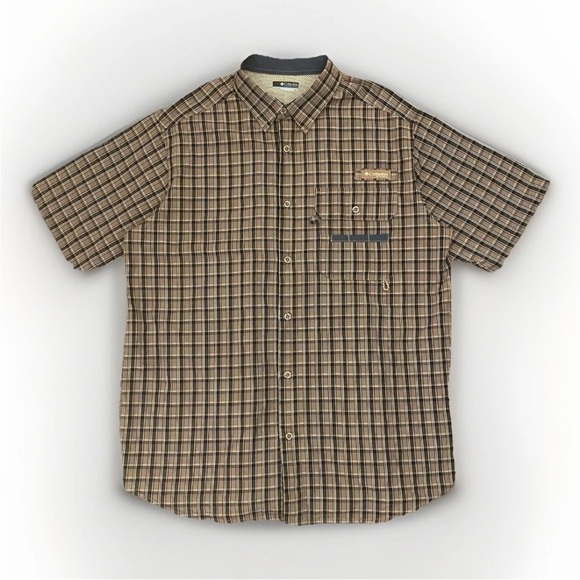 Columbia Men's PHG Hunting Button Down Shirt Short Sleeves Brown Plaid Size L - Picture 1 of 11